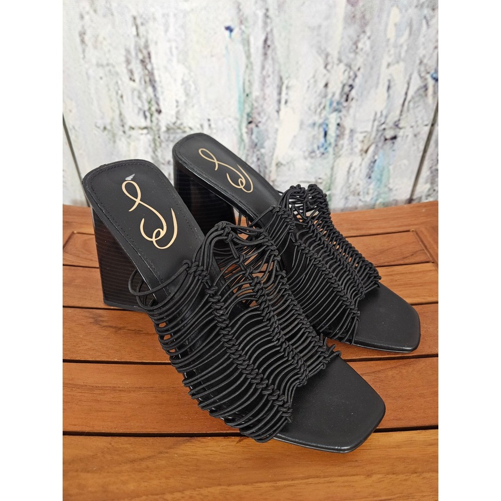 Sam Edelman Laurette Black Caged‎ Corded Architectural Block Heel Mules 8.5